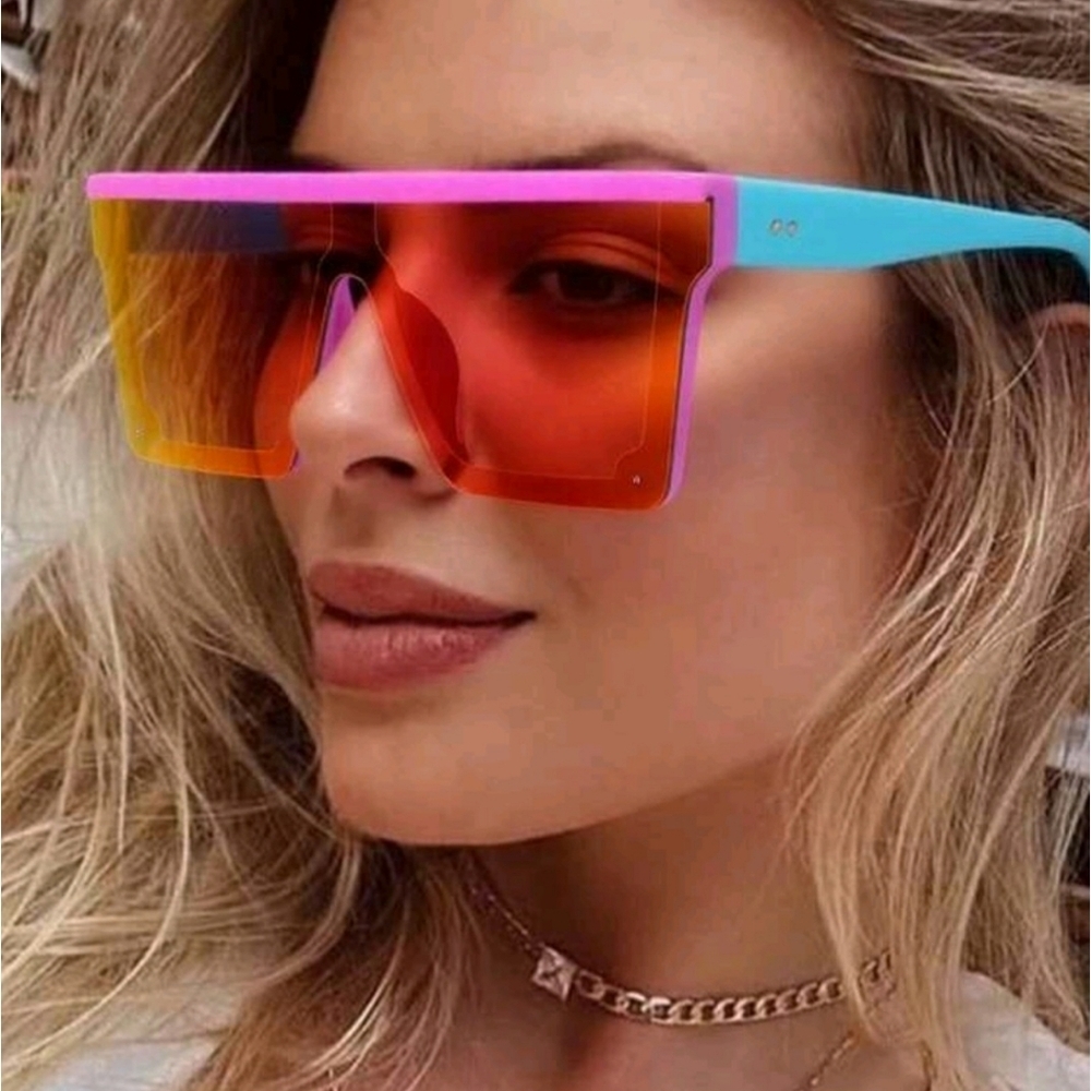 Rectangle Retro Sunglasses Colorful Multicolor Colorblock Red Pink Blue Summer
